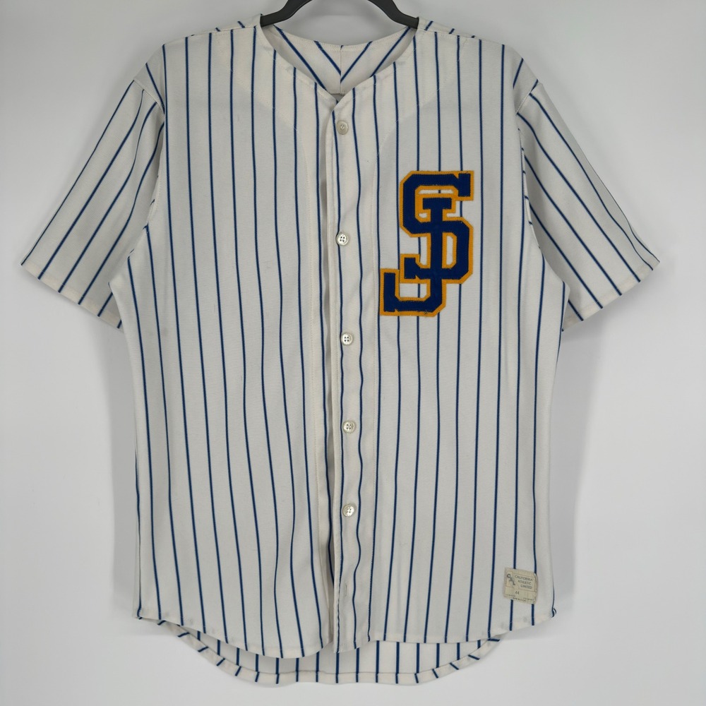 Vintage 80s San Jose Spartans University Pinstripe Baseball Jersey SJ 33 Mens 44